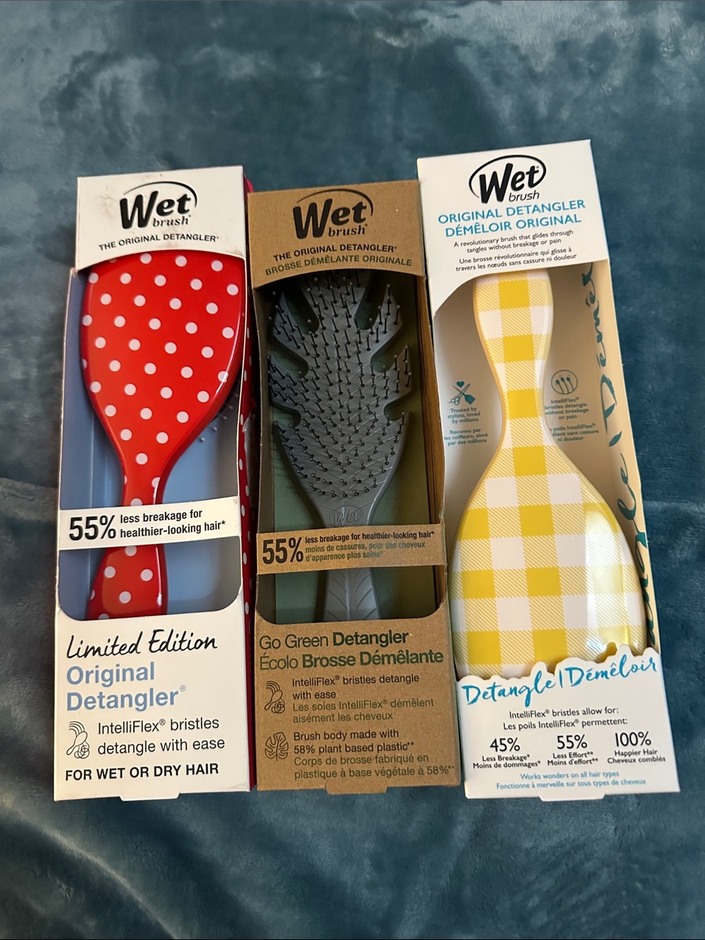 Original Detangler Hair Brush - Yellow Plaid Lot of 3 New
